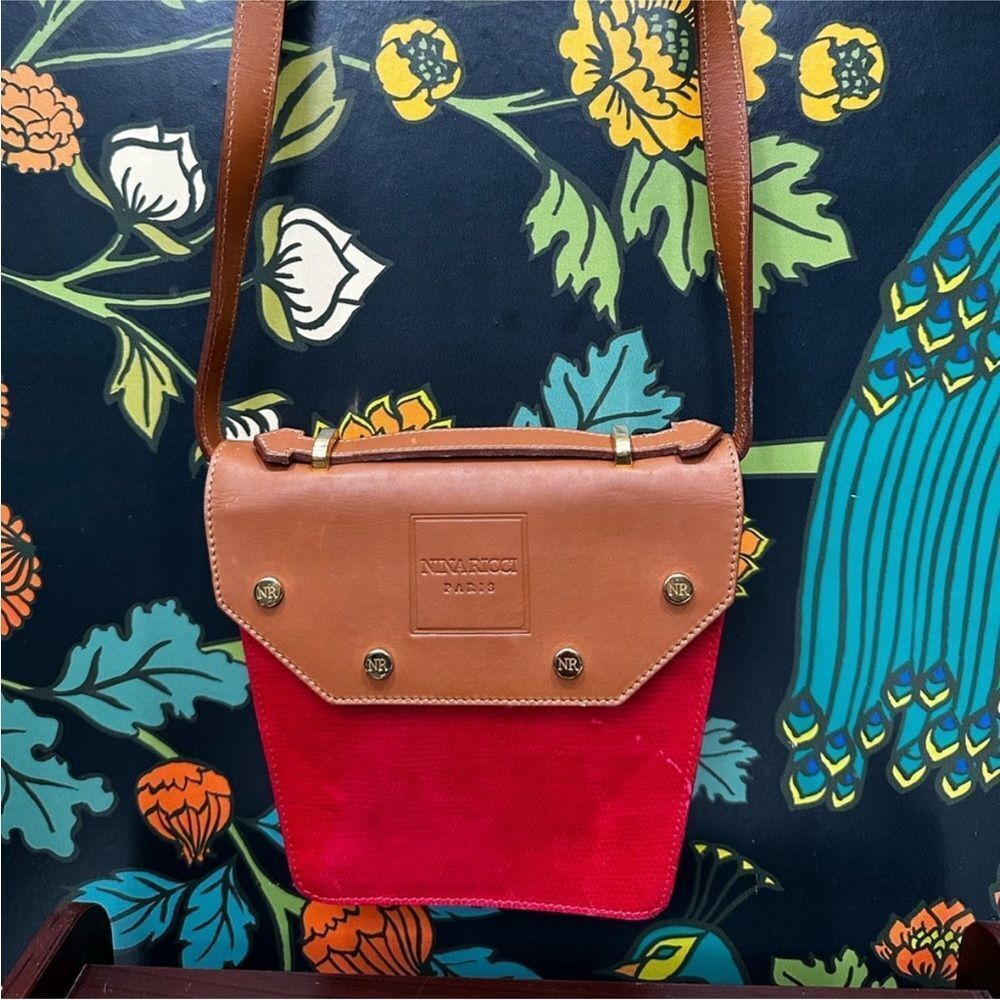 Nina Ricci Brown Leather and Red Crossbody Bag